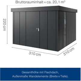 Hörmann Metall-Gerätehaus Juno mit Flachdach, JFD14 - Design 310 x 310 cm B x T),anthrazit,