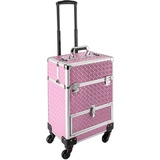 Kosmetikkoffer Trolley, Schminkkoffer mit Schubladen groß Abschließbar Friseurkoffer Reisen Make-up Koffer mit 360° drehbare Rollen 34 x 25 x 47 cm (Rosa)