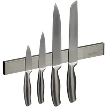 Relaxdays Magnetleiste Edelstahl, selbstklebend, 30 cm lang, Wand Magnetschiene für Messer & Werkzeug, silber/schwarz