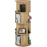 Relaxdays Bücherregal drehbar, 20 Fächer, H x D: 137 x 50 cm, Holzoptik, Drehregal für Bücher & DVDs, Bücherturm, Natur