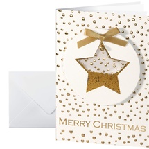 Sigel DS059 Handmade-Weihnachtskarten-Set 3D - 10 Stück mit Umschlag DIN A6 mit goldenen Konfettis und Schleife , "Confetti Star" , ideal zum Bedrucken