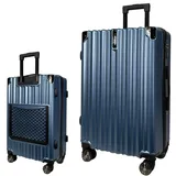 SIGN Hartschalenkoffer ReisetascheTrolley ABS Reisekoffer 360° Doppelrollen Zahlenschloss Modernes Design (Beautycase-Handgepäck-Mittel-Groß-Set) (Blau, Handgepäck (55cm))