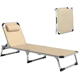 BAYMATE Gartenliege Sonnenliege faltbar Gartenliege mit Kopfkissen ergonomisch Relaxliege, mit 4-stufig verstellbaren Rückenlehne Alu bis 120 kg belastbar für Garten, Terrasse, Pool, Strand,Beige