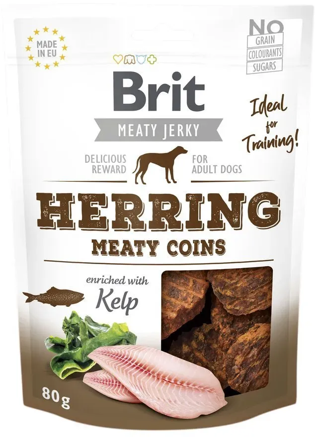 BRIT Jerky Snack Hering Fleischige Münzen 80g (Mit Rabatt-Code BRIT-5 erhalten Sie 5% Rabatt!)