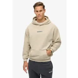 Superdry für Herren. M2013727A Locker sitzendes Kapuzensweatshirt mit beigem Microprint-Mikrologo-Druck (XXL), Lässig, Baumwolle