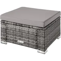 tectake® witterungsbeständiger Outdoor Rattan Hocker mit abnehmbarem Kissen, Lounge Hocker, Balkon Möbel, Gartenmöbel Set, Pouf Ergänzung zu Lounge, Sessel oder als Beistelltisch - grau
