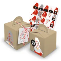 itenga Adventskalender 24x Würfel Braun Garn rot Anhänger Wichtel Zahl Freiform