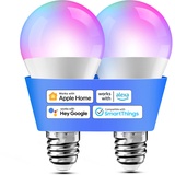 meross Smart Glühbirne Set 2 LED-Glühbirnen kompatibel mit HomeKit, Siri, Alexa, Google Home und SmartThings, E27 RGBWW Wi-Fi-Glühbirne, dimmbar, mehrfarbig, mit Sprachsteuerung und Fernbedienung