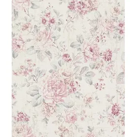 Rasch Textil Rasch 516029 Selection Vliestapete , Mehrfarbig (Floral Rosa/Creme/Silber), 10,05 x 0,53 m