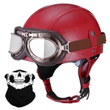 Deutsche Leder Motorrad Halbhelme mit ECE, Vintage Helme mit Schutzbrille, Jethelm Retro, Chopper Helm, Scooter-Helm, Fahrradhelm, mit Sonnenblende und Herausnehmbares Innenfutter