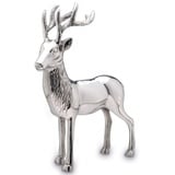 Große stehende Aluminium XXL Deko Hirsch Figur - silbern glänzende Jagdfigur mit Geweih - Weihnachts-Deko zum Hinstellen Höhe 40 cm