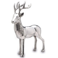 Große stehende Aluminium XXL Deko Hirsch Figur - silbern glänzende Jagtfigur mit Geweih - Weihnachts-Deko zum Hinstellen Höhe 40 cm