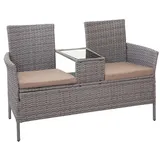 Décoshop26 - Polyrattanbank mit Tisch Gartenstühle 132 cm grau cremefarbenes Kissen 04_0001140