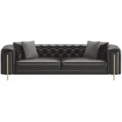 Casa Padrino Luxus Chesterfield Kunstleder Sofa Schwarz / Messing 262 cm - Luxus Möbel
