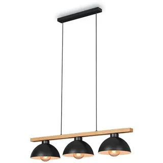Briloner Leuchten Pendelleuchte, Hängelampe vintage, 3x E27, max. 40 Watt, Esszimmerlampe, Metall-Holz, Schwarz, 980x250x1035mm (LxBxH) 4046-035