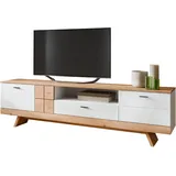 Die Möbelfundgrube Oreta TV-Lowboard 216x62x45 cm Weiß Hochglanz/Eiche MDF/Spanplatte
