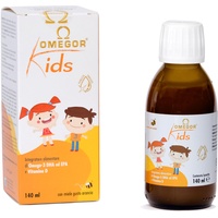 OMEGOR® Kids mit pflanzlichem Omega-3-DHA für Kinder | 250 mg DHA und 125 mg EPA aus Algenöl | Erlesene Emulsion aus Honig und Fruchtsäften Mit Vitamin D3 | 150ml Glasflasche mit Löffel