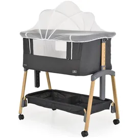 Cangaroo Beistellbett Adoro, verstellbar, Matratze, Moskitonetz, Räder schwarz