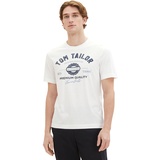 TOM TAILOR Herren T-Shirt mit Logo-Print aus Baumwolle, White, XL
