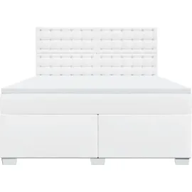 vidaXL Boxspringbett mit Matratze Weiß 180x200 cm Kunstleder