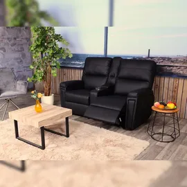 Mendler 2er Kinosessel HWC-K17, Relaxsessel Fernsehsessel Sofa, Nosagfederung Getränkehalter Fach ~ Kunstleder schwarz