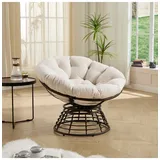 ABRIHOME Papasan Sessel in Weiß Rattan 360 Grad drehbar mit Kissen für Wohnzimmer | Gr.: onesize