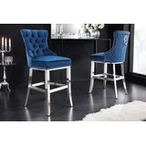 riess-ambiente Barhocker CASTLE DELUXE royalblau / silber (Einzelartikel, 1 St), Esszimmer · Samt · Edelstahl · mit Lehne · Tresenstuhl · Barock Design blau