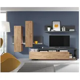 Lomadox Wohnwand Eiche Ribbeck Nb. Inkl. Led Beleuchtung Bexley-83 Mit Absetzungen In Anthrazit, B/h/t: Ca. 300/200/45 Cm