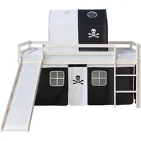 Homestyle4u Hochbett 90x200 Weiß mit Rutsche Vorhang Pirat 1566
