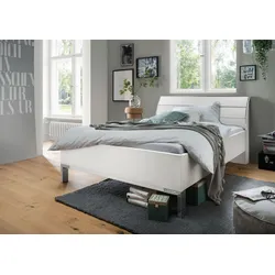 Futonbett WIEMANN "Monaco, 4-fache Liegehöhenverstellung", weiß (weiß, leisten in chrom), B:99cm L:218cm, Betten, mit stilvollem Holzkopfteil, Made in Germany