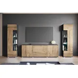 INOSIGN Wohnwand "KENIA", grau (matera anthrazit, kastanie breslau), B:270cm H:161cm T:34cm, Holzwerkstoff, Kastenmöbel-Sets, Wohnwand, Vitrinen mit Eckverglasung, hängend und stehend montierbar