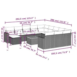 vidaXL Gartensofa-Set 13-tlg. grau Polyrattan