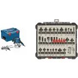 Bosch Professional Oberfräse GOF 1250 CE (Maulschlüssel 19 mm, Kopierhülsenadapter, L-BOXX 238) + 30tlg. Fräser Set Mixed (für Holz, Zubehör Oberfräsen mit 8 mm Schaft)