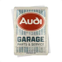 Nostalgic-Art Retro Blechpostkarte, 10 x 14 cm, Audi – Garage – Geschenk-Idee für Audi-Zubehör Fans, Original Lizenzprodukt (OLP), Postkarte aus Metall, Mini-Blechschild als Grußkarte