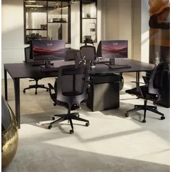 Kadima Design Schreibtisch Mdf & Metall  280x140 cm  Doppelarbeitsplatz Teamarbeit Großraumbüro  Schwarz  Bürotisch