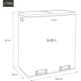 Les Collectors Treteimer Graublau, N° 906 Kapazität 60 L, Widerstandsfähig, Küche, Abfalltrenner mit 2 Behältern, Herausnehmbare Eimer, Recycling, Mülltrennung, Geräuschloser Deckelverschluss