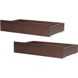 Beliani Bettschublade 2er Set Kiefernholz Dunkelbraun