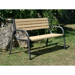Sungörl Gartenbank Bayreuth – Wetterfeste Holzbank mit Stahlgestell, 147 x 69 x 86 cm, robuste Parkbank