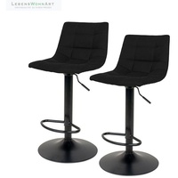 LebensWohnArt Stuhl 2er Set moderner höhenverstellbarer Barstuhl LEIRIA schwarz Samt