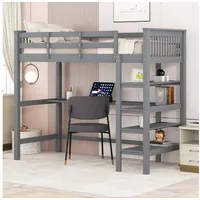 Odikalo Kinderbett 90/140x200 Hochbett mit Ablagefächer Unterbett Schreibtisch Weiß/Grau grau 90 cm