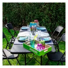 AMANKA Gartenmöbel Set in Rattan Optik - 180 cm Tisch mit 4 Stühlen Sitzgruppe Klappbar