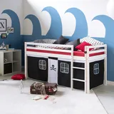 Homestyle4u Hochbett 90 x 200 cm Kiefer massiv weiß Pirat