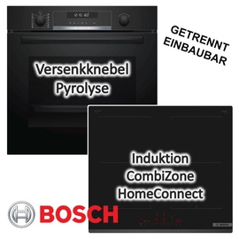 Bosch HERDSET BOSCH Einbau-Backofen Serie 6 PYROLYSE + Induktionskochfeld Bratsensor autark 60cm - Schwarz