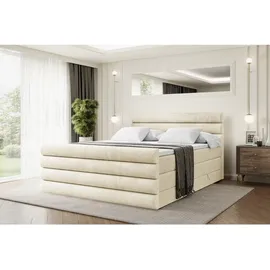 altdecor Boxspringbett mit Matratze, Topper, Polsterbett mit, Bettkasten CELESTIA-Z KING | Beige Holzwerkstoff, Höhe ca. 20 cm 140x200 cm, Schlafzimmer, Betten, Boxspringbetten