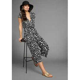 LAURA SCOTT LAURA SCOTT, Damen, Gr. 46, N-Gr, schwarz (schwarz, gemustert), Single Jersey, Obermaterial: 95% Viskose, 5% Elasthan, gemustert, figurbetont ca. Mitte Wade, V-Ausschnitt, Overalls Jumpsuit, mit V-Ausschnitt