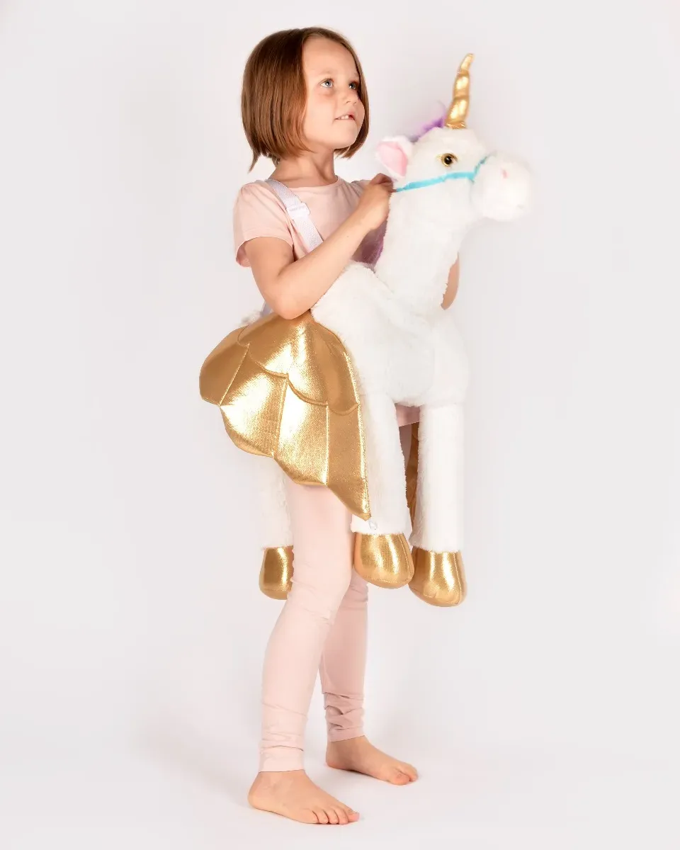 Plüsch-Rutschfahrzeug Einhorn 80x80 cm Weiß/Gold für Kinder ab 3 Jahren - Den Goda Fen - Rutschfeste Kufen, Polyester