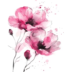 ti-flair 20 Servietten Papier 33x33cm 3-lagig hochwertige Einweg Papierservietten für Feier Hochzeit Geburtstag Frühlingsdeko Sommer Blumen Aquarell Mohn Rosa