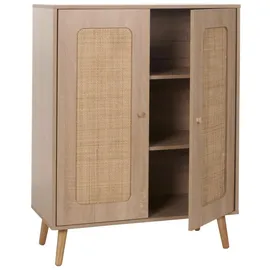 Mendler Highboard HWC-M38, Kommode Schrank Sideboard, Staufächer, Kubu Rattan Holz 106x80x41cm ~ Eiche-Optik
