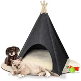 elasto promotion for life Tipi Zelt mit weichem Kissen Katzenhöhle aus Filz für Katzen in dunkelgrau