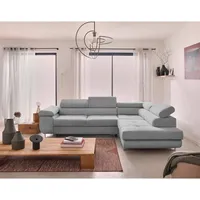 Zaria – ecksofa rechts – mit schlaffunktion und bettkasten sowie verstellbaren kopfstützen – 5-sitzer – aus cord - hellgrau